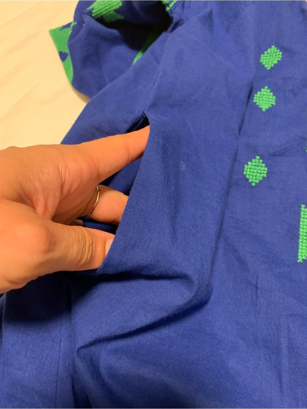 Gretchen Scott Designs Cobalt Blue Dress with Green Embroidery - Picture 5 of 10